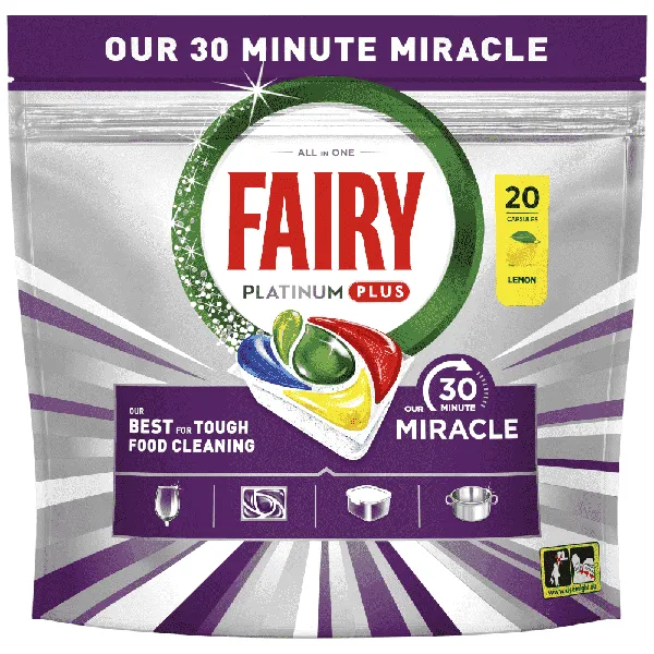 Κάψουλες Πλυντηρίου Πιάτων Platinum Plus Miracle Λεμόνι Fairy 20τεμ