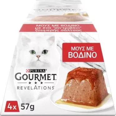 PURINA GOURMET™ REVELATIONS™ Μους Βοδινό  με ένα "σιντριβάνι" ζουμερής σάλτσας 4x57g