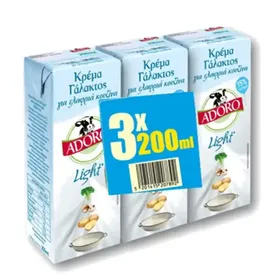 Adoro Κρέμα Γάλακτος Light 15% Λιπαρά 3x200ml.