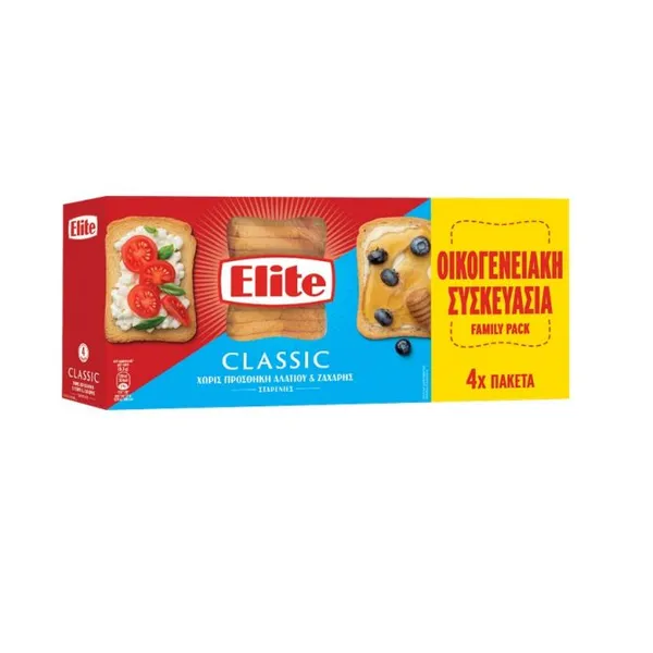 Elite Classic Φρυγανιές Σίτου Χωρίς προσθήκη αλατιού Οικογενειακή Συσκευασία 500g