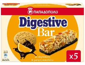 ΠΑΠΑΔΟΠΟΥΛΟΥ Digestive bar με μαύρη σοκολάτα χωρίς προσθήκη ζάχαρης 28g (5τεμ.)