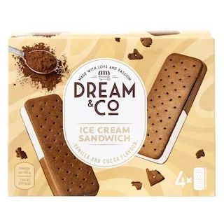 DREAM & CO Παγωτό Sandwich Βανίλια Κακάο 4x80g
