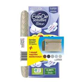EVERYDAY Sensitive Cotton Σερβιέτες Ultra Plus Super 18τεμ +Νεσεσέρ Δώρο