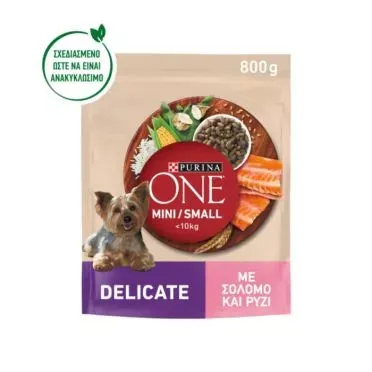 PURINA ONE MINI DELICATE ΣΟΛΟΜΟΣ ΚΑΙ ΡΥΖΙ 800g