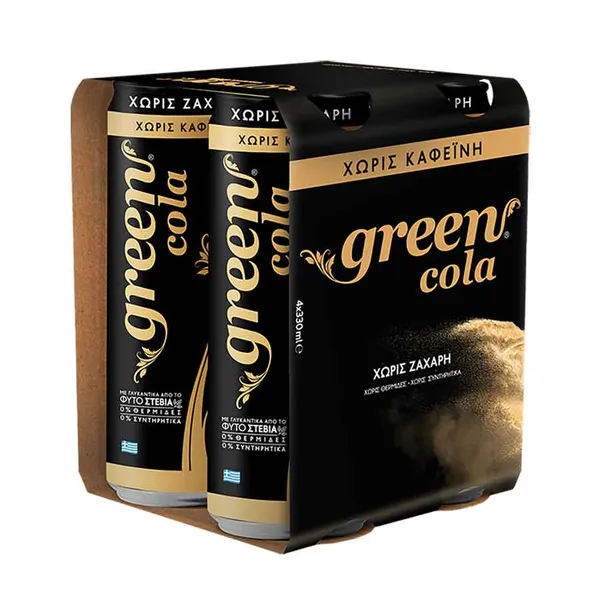 Green Cola Χωρίς Καφεΐνη Με Στέβια Χωρίς Ζάχαρη 4x330ml.
