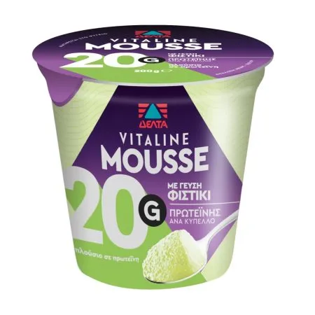 ΔΕΛΤΑ Vitaline Protein Mousse Επιδόρπιο με γεύση Φιστίκι Χωρίς γλουτένη Χωρίς λακτόζη Χωρίς προσθήκη ζάχαρης 200g