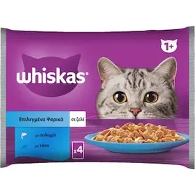 WHISKAS Γατοτροφή Ψαρικά σε Ζελέ 4x85g