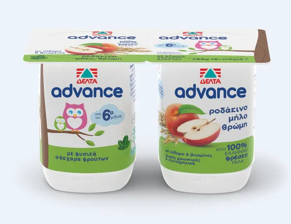 Επιδόρπιο Γιαουρτιού Μήλο Ροδάκινο & Βρώμη Advance Δέλτα