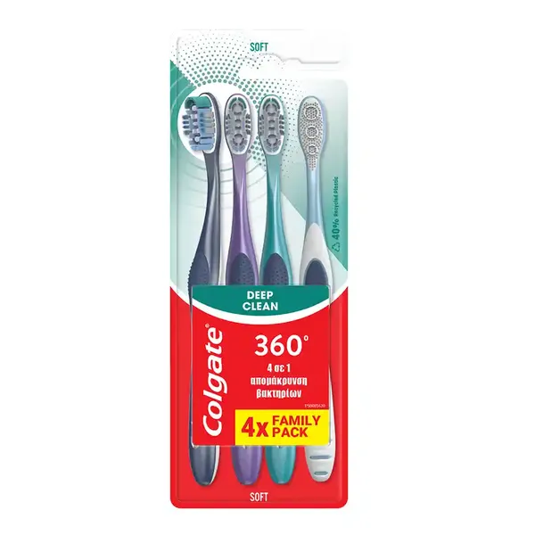 Colgate Οδοντόβουρτσα 360 Μαλακή Οικογενειακή Συσκευασία 4τεμ.