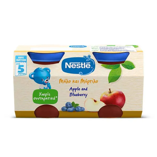 Nestle Βρεφικός Πολτός Μήλο & Μύρτιλο 5+Μηνών 2x125γρ.