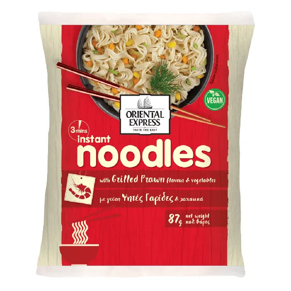 noodles 3 λεπτών με γεύση ψητές γαρίδες ή κοτόπουλο τσίλι ή λαχανικά oriental ή μανιτάρι ή μοσχαράκι