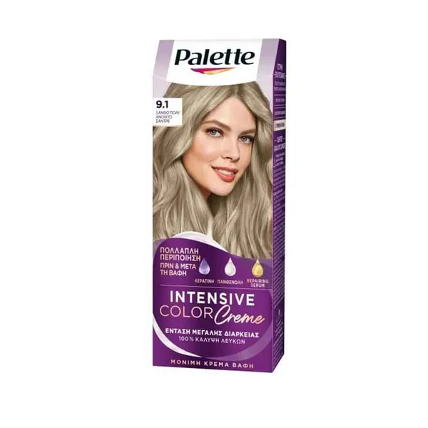 Schwarzkopf Palette Intensive Color Creme Βαφή Μαλλιών Nο9.1 Ξανθό Πολύ Ανοιχτό Σαντρέ