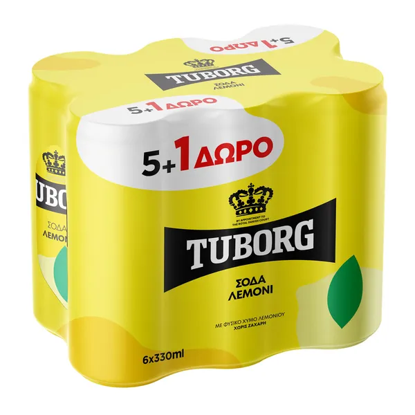 TUBORG σόδα λεμόνι κουτί 330ml 5+1 ΔΩΡΟ (Δεμένη προσφορά)