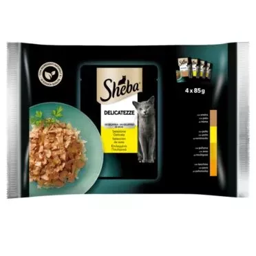 SHEBA® Adult Πλήρης Υγρή Τροφή Γάτας Επιλεγμένα Πουλερικά (Πάπια, Κοτόπουλο, Πουλερικά, Γαλοπούλα) Φακελάκι Πολυσυσκευασία 4x85G