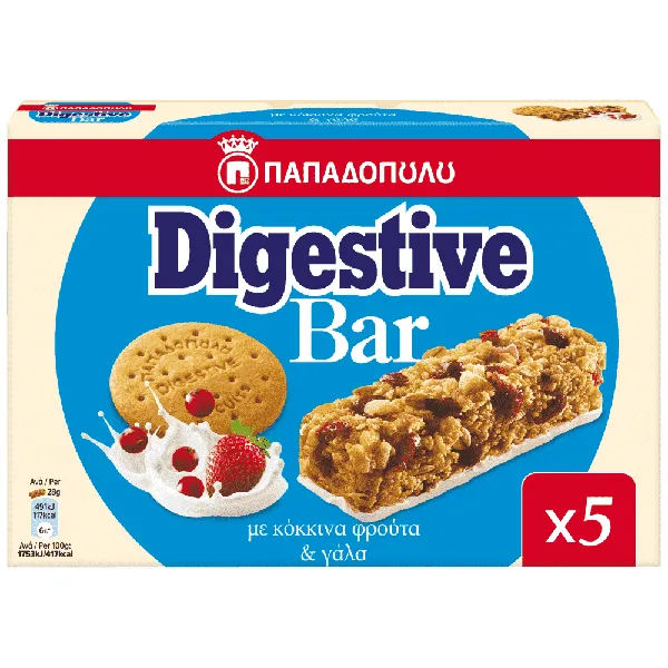 Digestive bar με κόκκινα φρούτα & σοκολάτα γάλακτος 28g (5τεμ.)