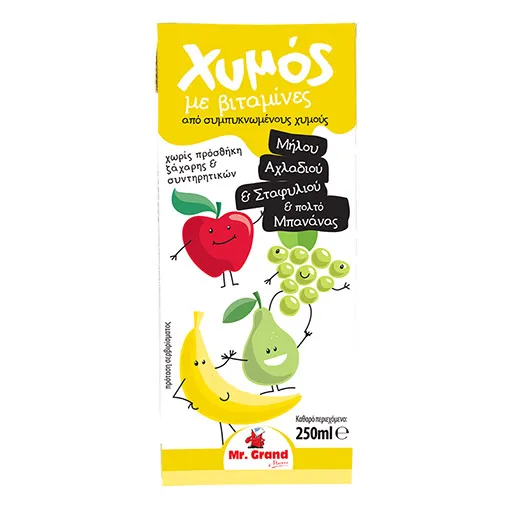 MrGrand Χυμός Μήλο Αχλάδι Σταφύλι Μπανάνα 250ml.