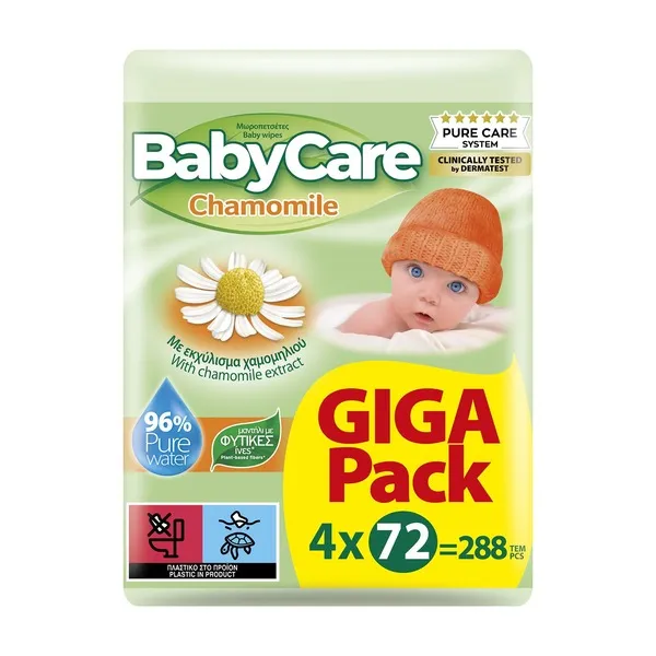 BABYCARE Μωρομάντιλα Χαμομήλι 4x72τεμ
