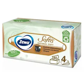 Zewa Χαρτομάντηλα Facial Softis Natural Soft 4Φύλλων 80τεμ. 199γρ.