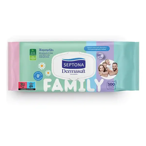 Septona Μωρομάντηλα Dermasoft Family 100τεμ