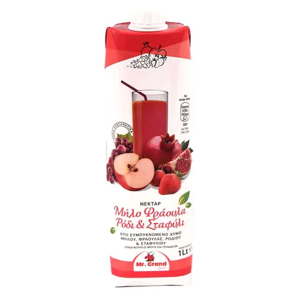 MrGrand Χυμός Νέκταρ Μήλο Σταφύλι Φράουλα & Ρόδι 1lt.