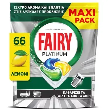 Fairy Platinum Κάψουλες Πλυντηρίου Πιάτων Λεμόνι - 66 Κάψουλες