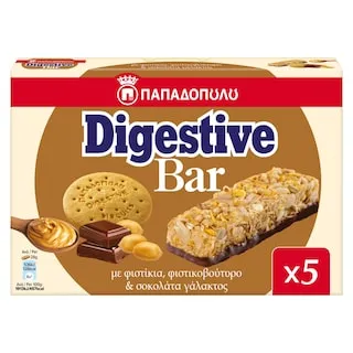 ΠΑΠΑΔΟΠΟΥΛΟΥ Μπάρες Δημητριακών Digestive Φιστικοβούτυρο Σοκολάτα 5x28g