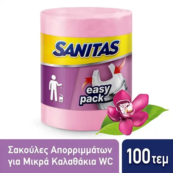 Σακούλες απορριμμάτων SANITAS wc αρωματικές με χερούλια 100τεμ.