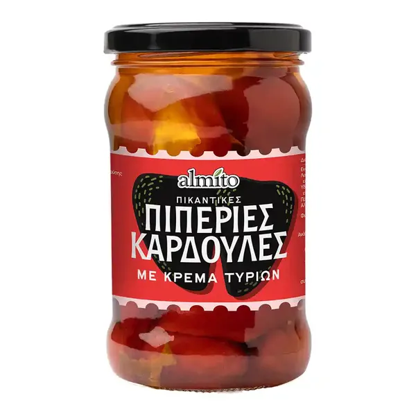 Πικάντικες κόκκινες πιπεριές καρδούλες με κρέμα τυριών