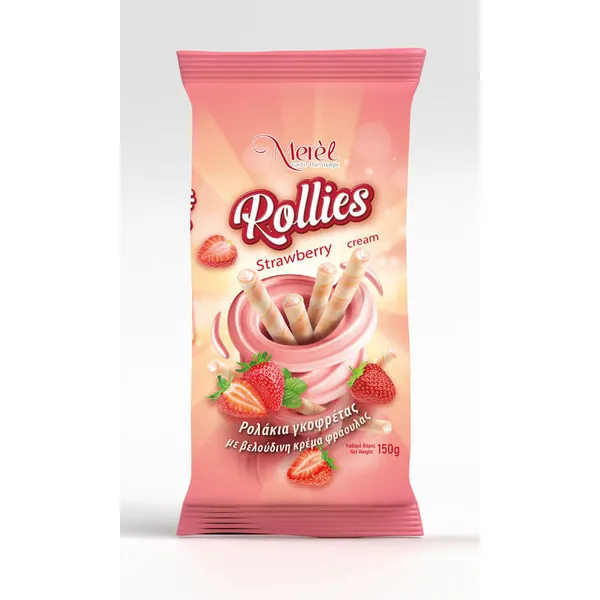 ROLLIES ρολάκια γκοφρέτας με κρέμα φουντουκιού ή φράουλας