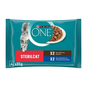 Purina One Sterilcat Φιλετάκια Σε Σάλτσα Με Πάπια Καρότα & Σαρδέλες Με Πράσινα Φασολάκια 4x85γρ.