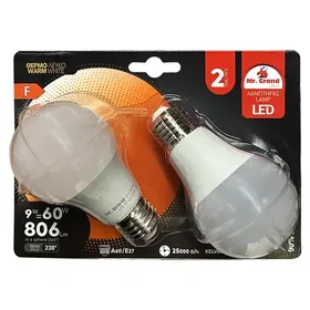 MrGrand Λάμπα Led Κοινή E27 A60 9W 3000K 240V 2τεμ.