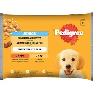 PEDIGREE Σκυλοτροφή Junior Ανάμεικτες Επιλογές σε Ζελέ 4x100g