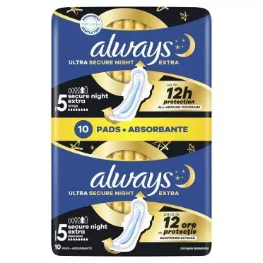 Always Σερβιέτες Ultra Secure Night (Μέγεθος 4) Φτερά x 10] Σερβιέτες