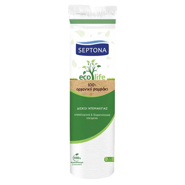 Septona Eco Life Δίσκοι Ντεμακιγιάζ Στρογγυλοί Διπλής Όψης 100τεμ.