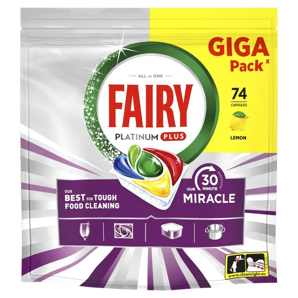 Platinum Plus Miracle Κάψουλες Πλυντ. Πιάτων Λεμόνι 74τεμ. GIGA PACK