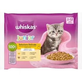 WHISKAS Γατοτροφή Junior Πουλερικά σε Ζελέ 4x85g