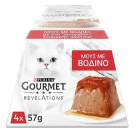 Purina Gourmet Revelations Γατοτροφή Μους Βοδινό 4x57γρ.