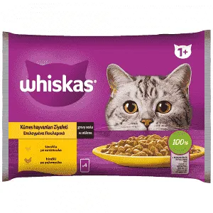 Whiskas Core Adult Υγρή Τροφή Γάτας Κοτόπουλο Γαλοπούλα Φακελάκια 4x85gr